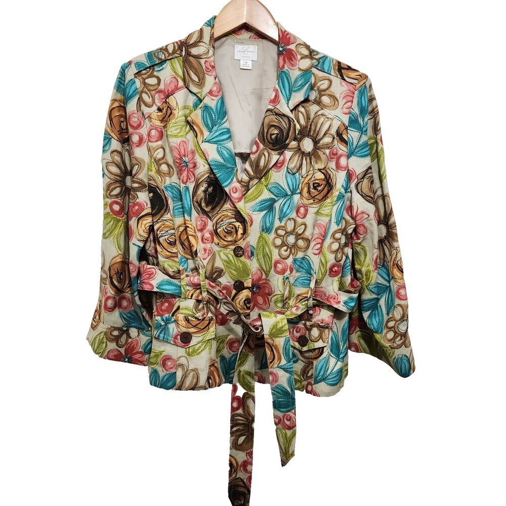 Emma James Dresses Almeida Floral Belted Linen Safari Jacket Brocade Size 14